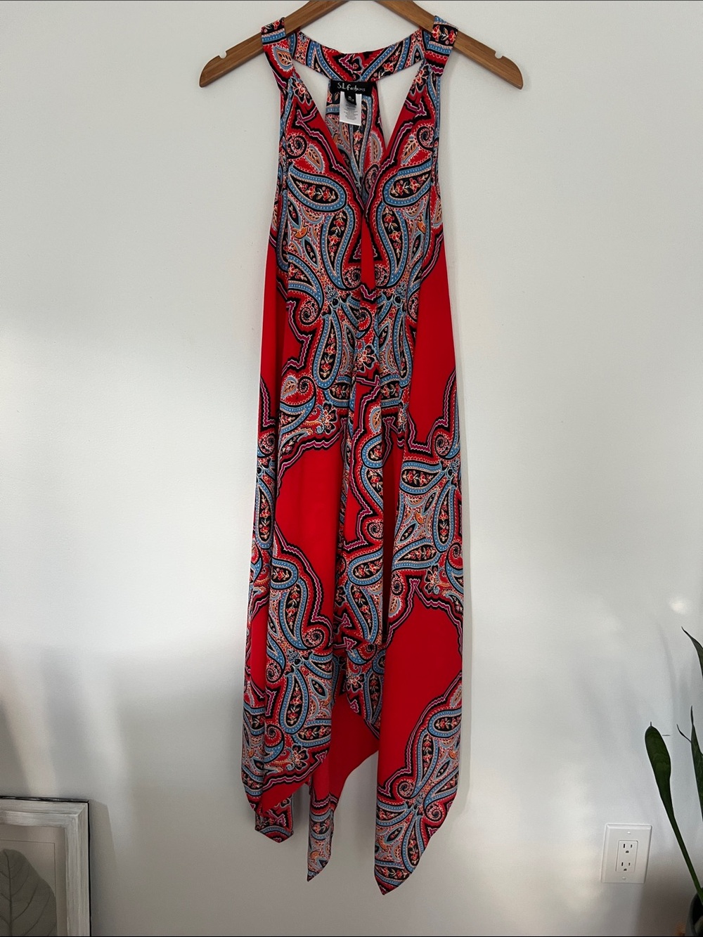 S.L. Fashions Red Paisley High-Low Maxi Dress